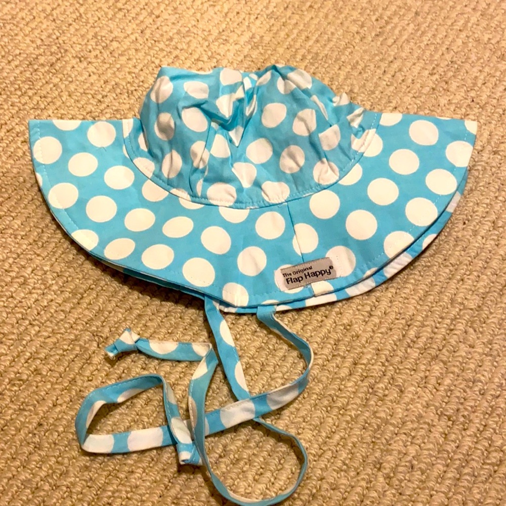NWT Blue and white Polkadot Flap Happy hat  sz lg